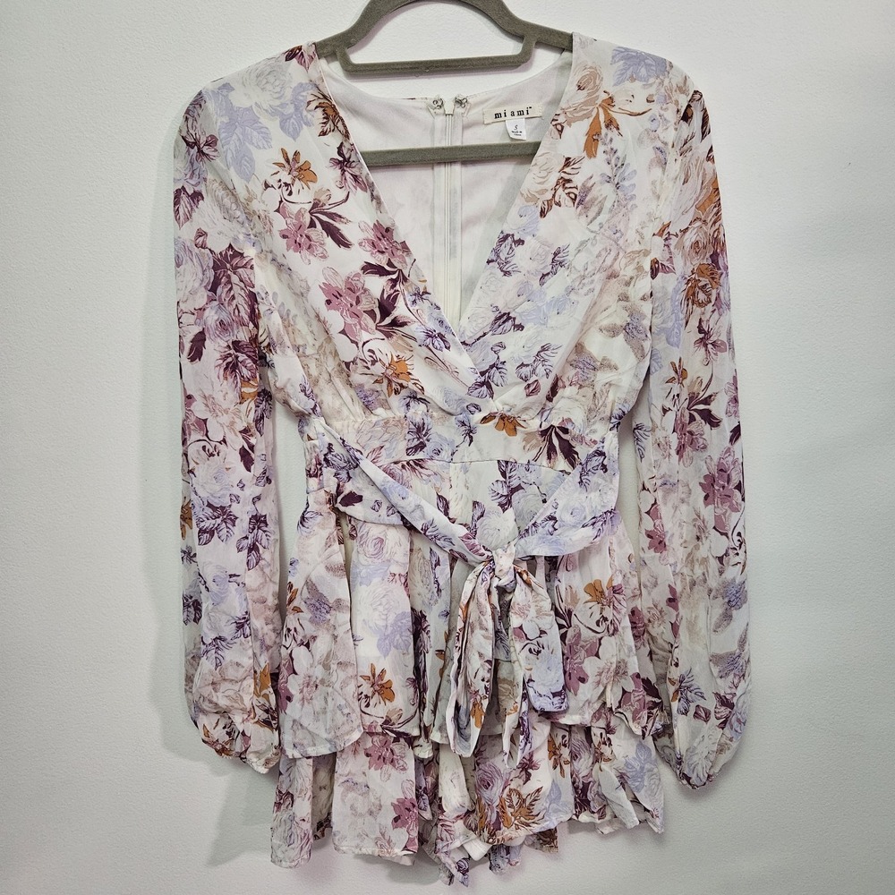 Francescas Mi Ami S Ruffle Twirl Romper Dress Pink White Feminine Floral Boho